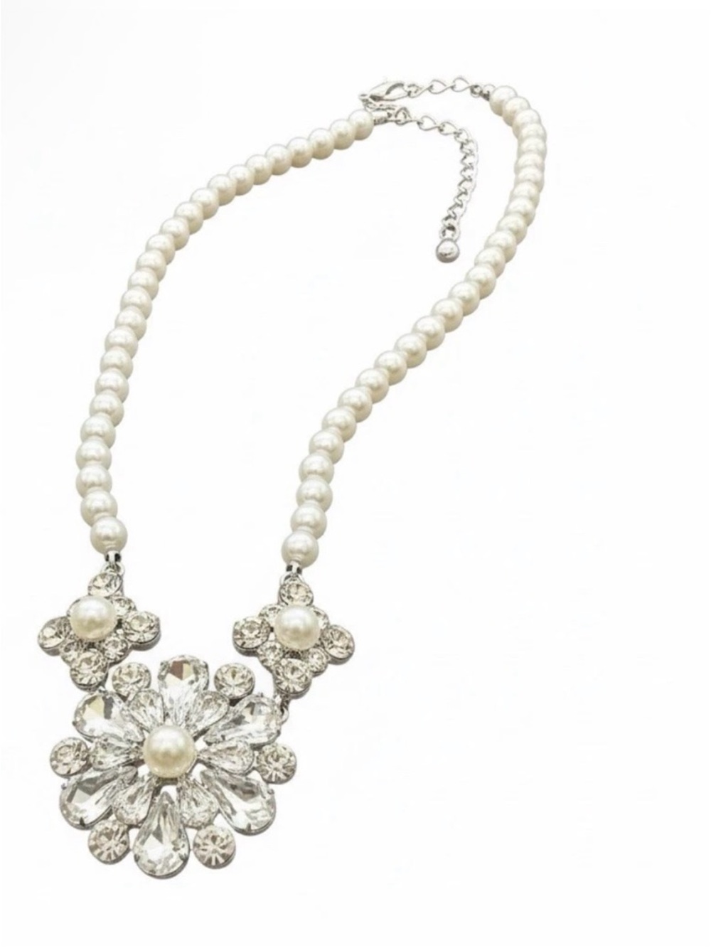 Vintage Style Rhinestone & Faux Pearl Statement Necklace